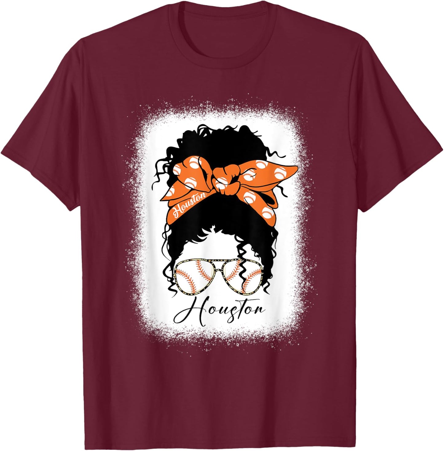 Messy Bun Bleached Houstion Souvenir I Love Houstion Women T-Shirt - T-Shirt | Maroon