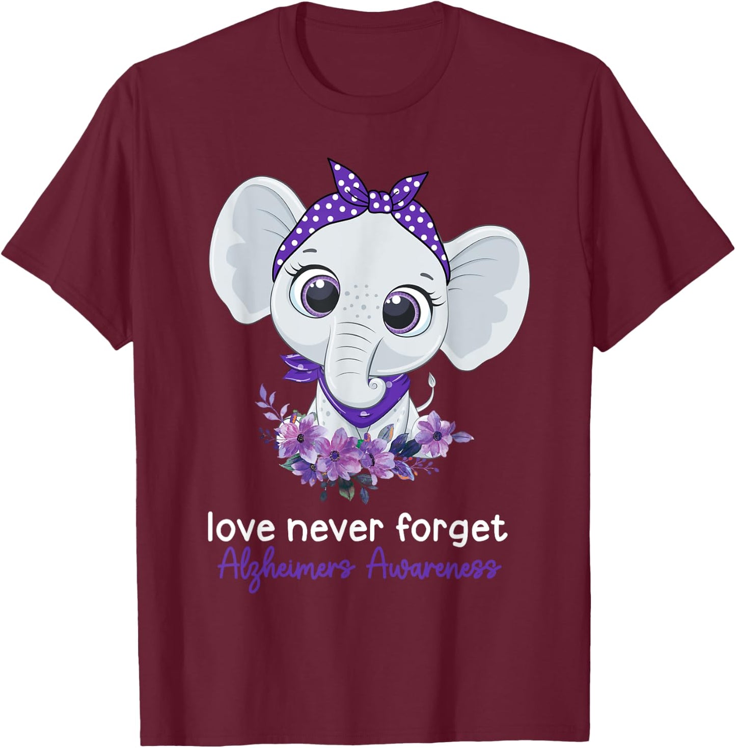 Alzheimer's Awareness Elephant Purple Flower Warrior Support T-Shirt - T-Shirt | Maroon