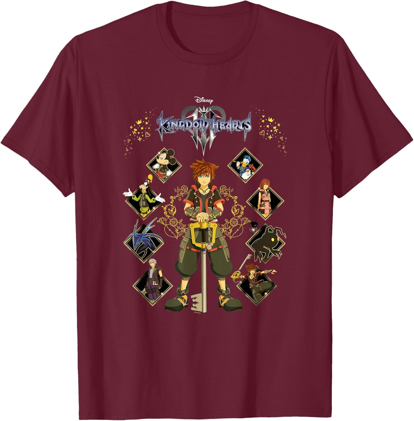 Kingdom Hearts Full Hearted Cast Group Shot Grown Up T-Shirt - T-Shirt | Maroon