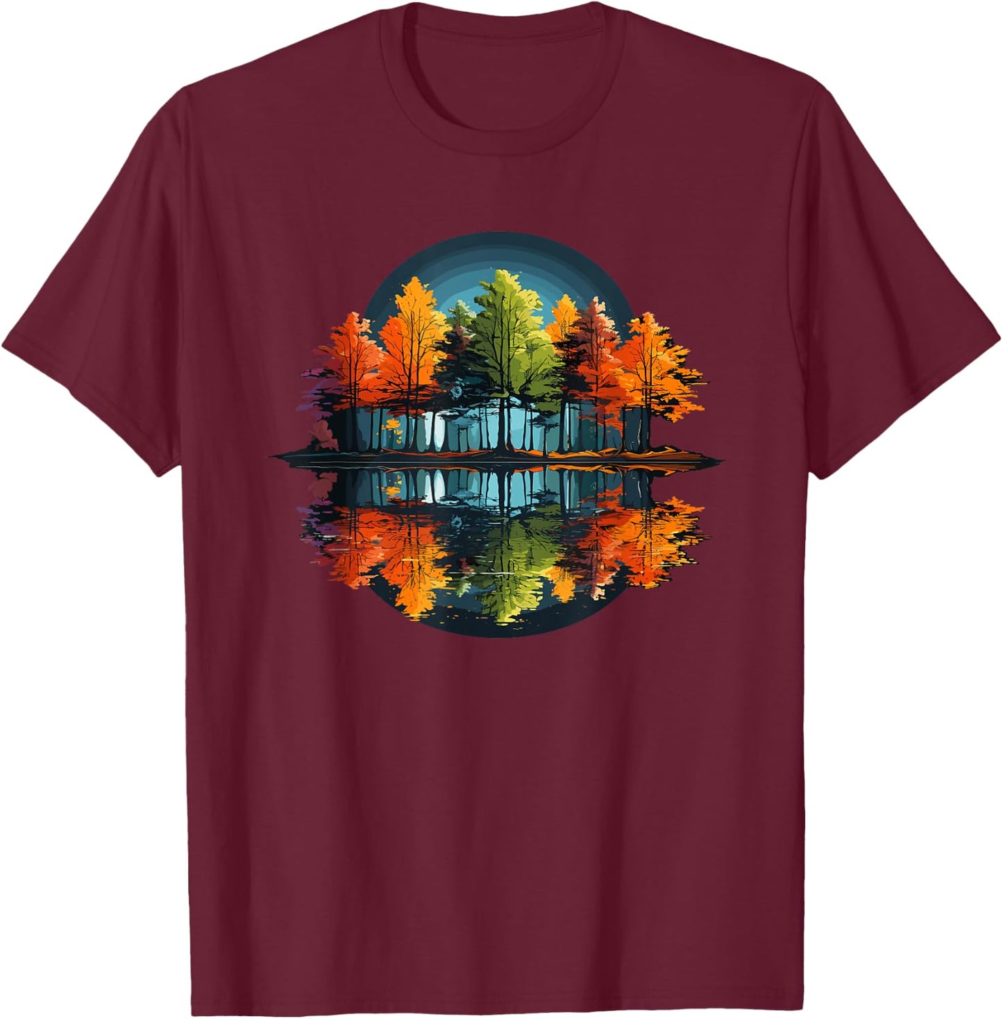 Nature Reflection Forest Trees Outdoor Wildlife T-Shirt - T-Shirt | Maroon