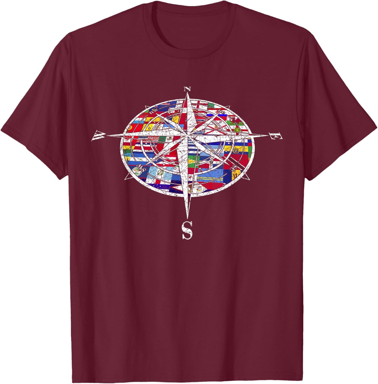 World Flag Compass Travelling Traveler World Flags T-Shirt - T-Shirt | Maroon