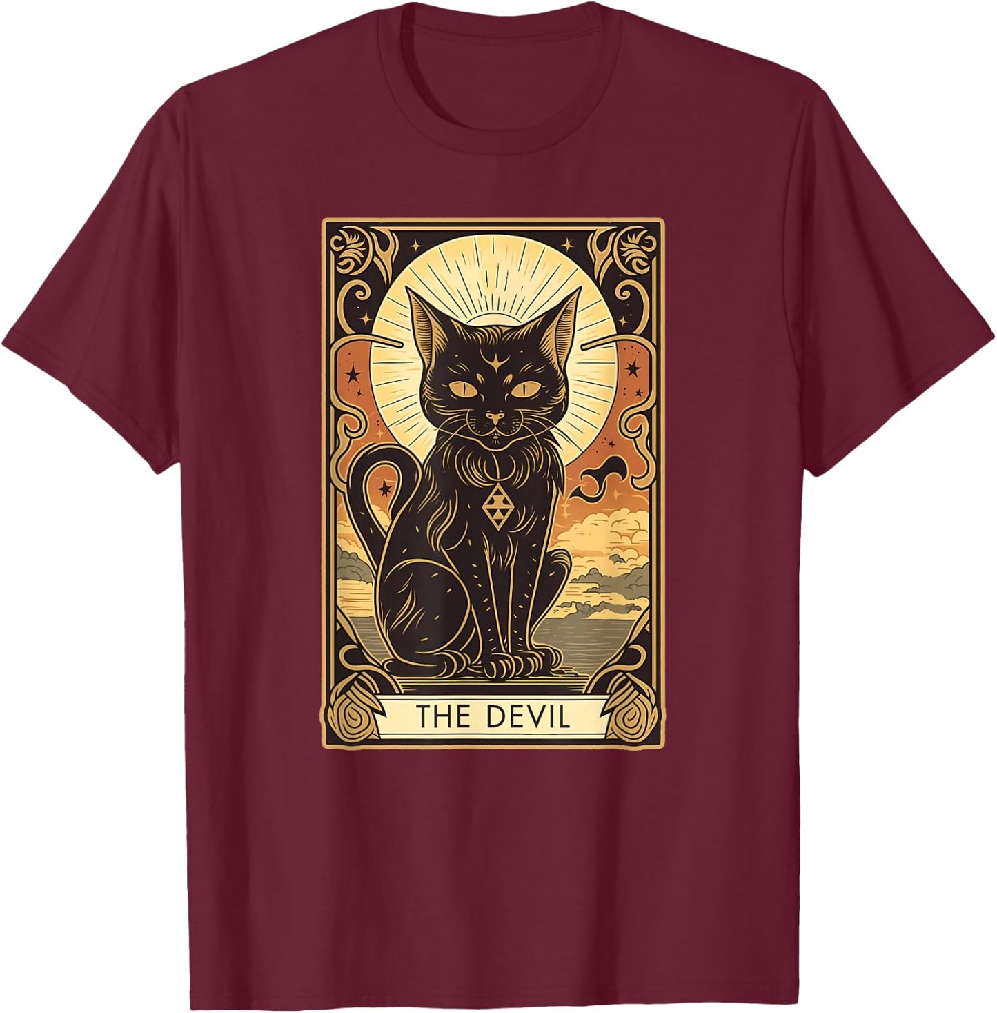 Devil Cat Tarot Card Graphic for Tarot Cat Lovers Women Kids T-Shirt - T-Shirt | Maroon