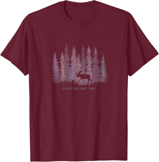 Acadia National Park Colorful Pines Vintage T-Shirt - T-Shirt | Maroon