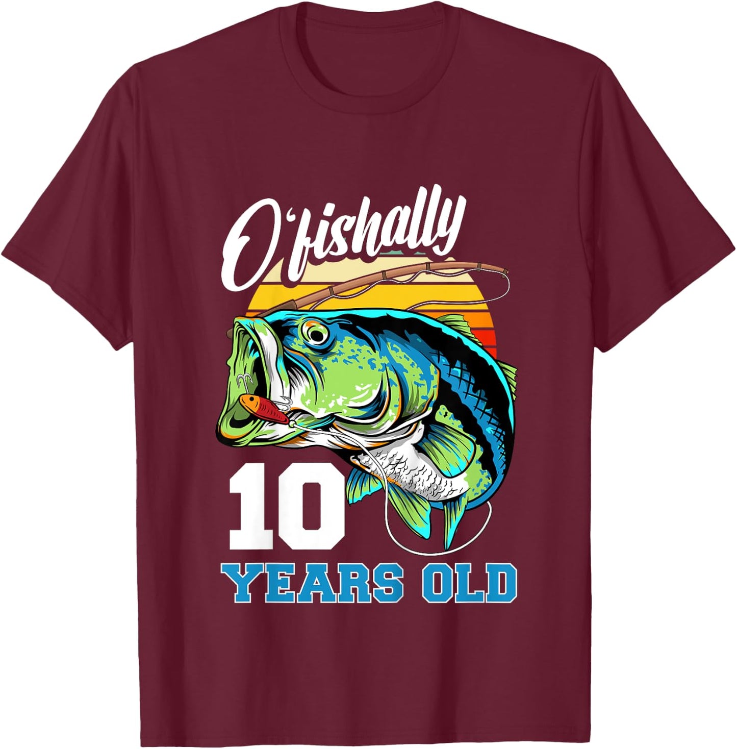 Ofishally 10 Years Old Fisherman 10th Birthday Fishing T-Shirt - T-Shirt | Maroon