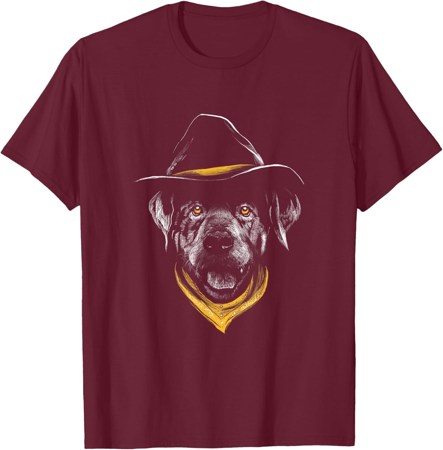 Golden Retriever Drawing - Realistic Cowboy Dog Face T-Shirt - T-Shirt | Maroon