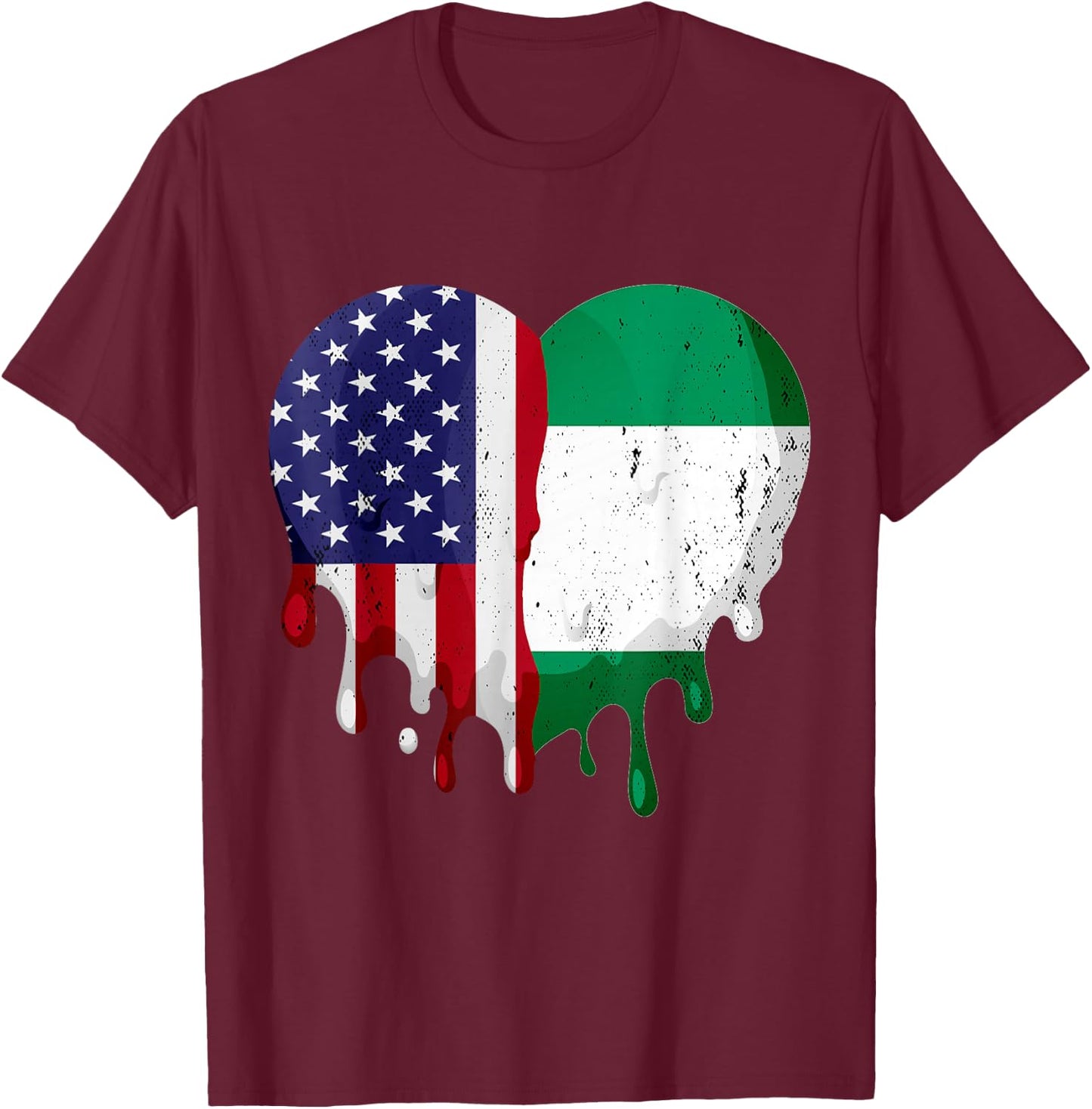 American Nigerian Heritage Month Nigeria Flag Heart T-Shirt - T-Shirt | Maroon