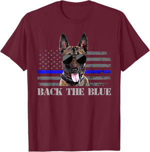 Belgian Malinois Thin Blue Line American Flag Police Dog T-Shirt - T-Shirt | Maroon