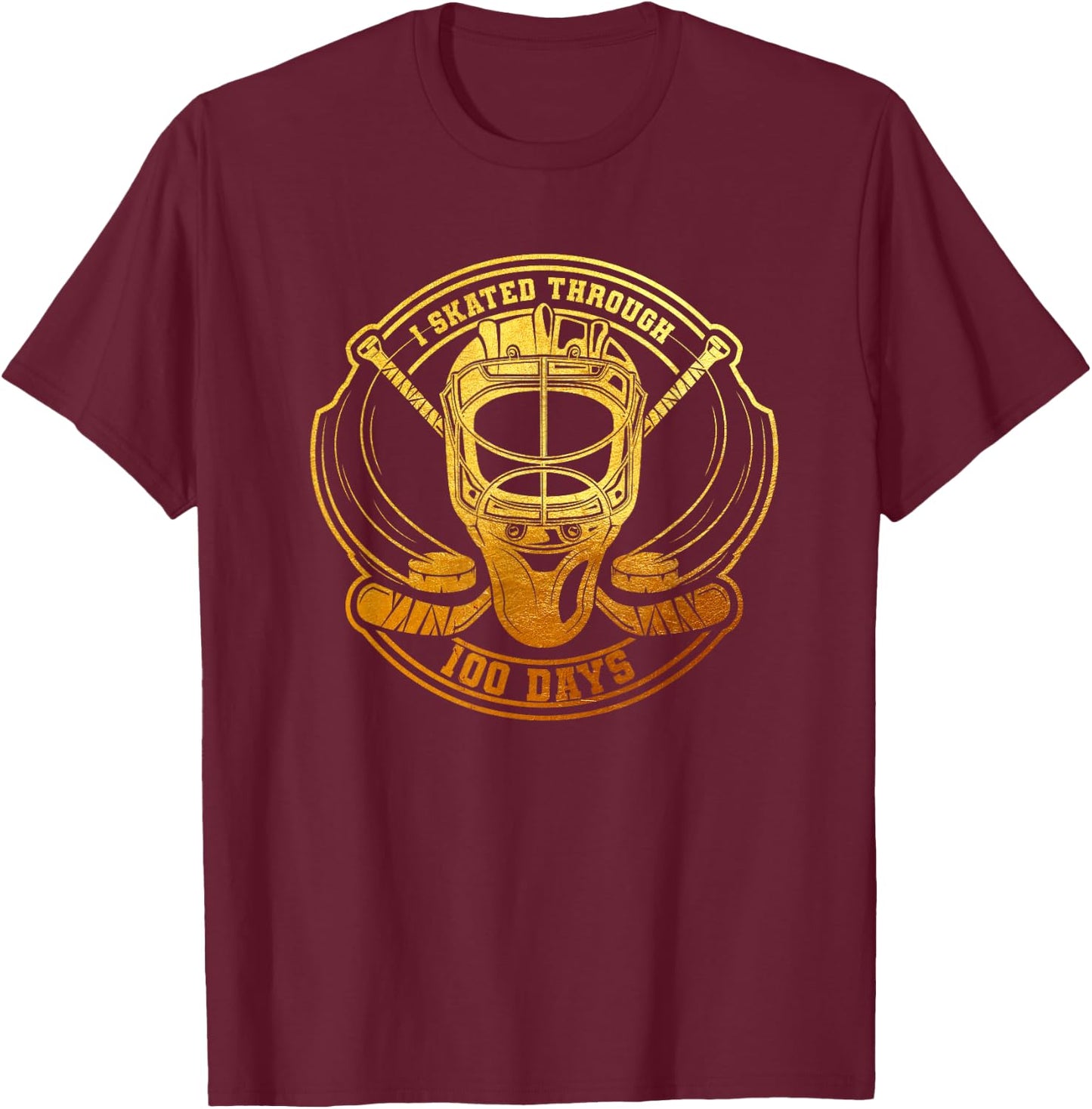 I Skated Through 100 Days 100th Day Of School Ice Hockey T-Shirt - T-Shirt | Maroon
