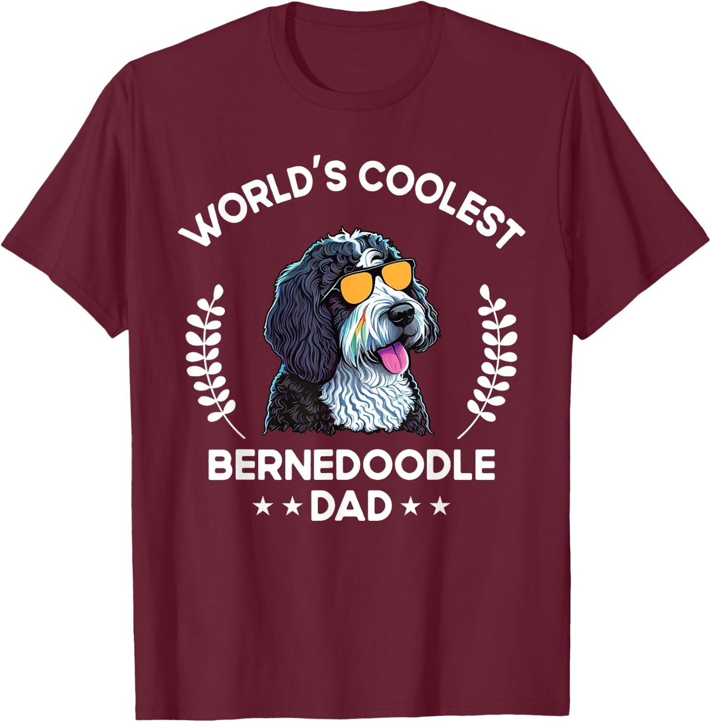 The Woof Wardrobe World's Coolest Dog Dad Papa Bernedoodle - Black, Small, Men, , Short Sleeve, , Modern Classic, Cotton Blend, All Seasons, Kids, Dog Themed T-Shirt - T-Shirt | Maroon