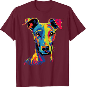 Funny Whippet Dog Mom or Dad Colorful Puppy Art Lover Black T-Shirt - T-Shirt | Maroon
