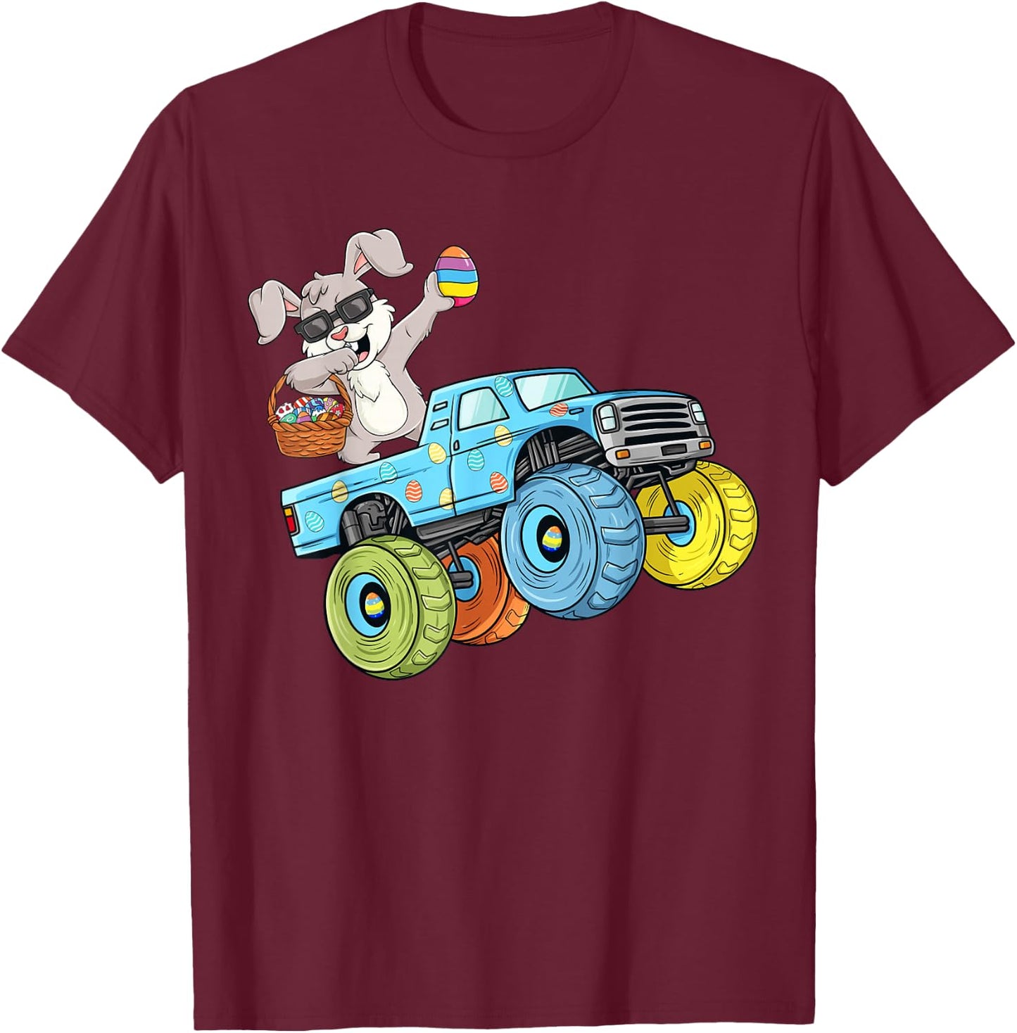 Dabbing Bunny Happy Easter Monster Truck Boys Girls Kids T-Shirt - T-Shirt | Maroon