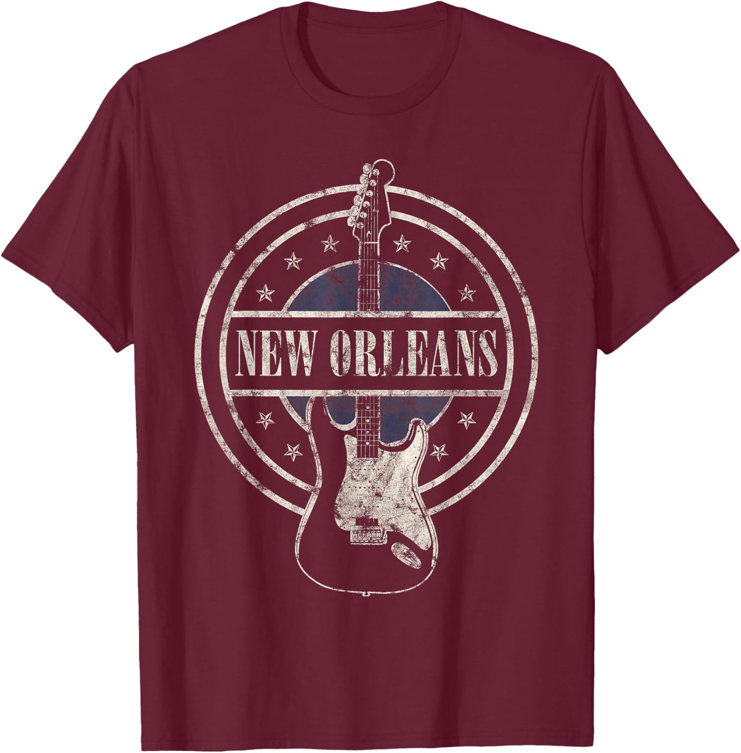 Vintage New Orleans Souvenir Rock and Roll Guitar Player T-Shirt - T-Shirt | Maroon