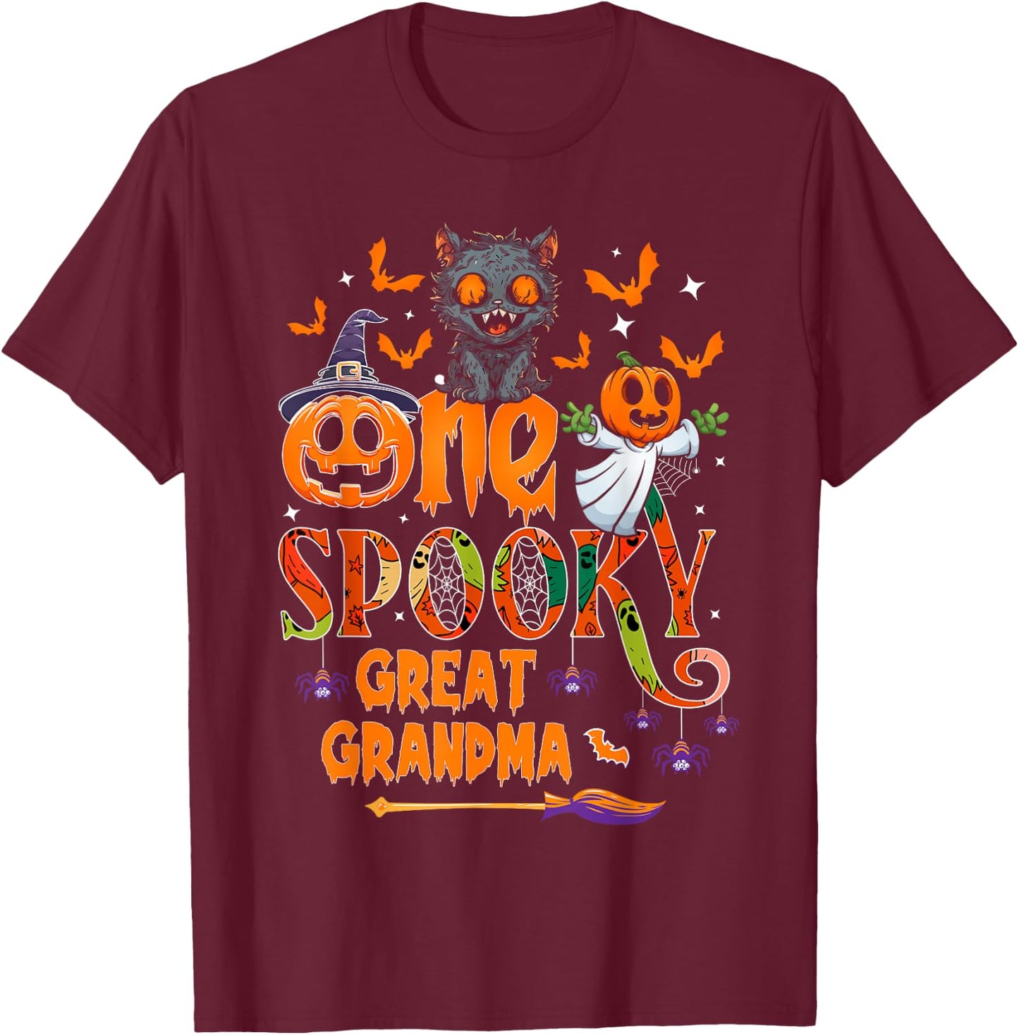One spooky Great Grandma funny Halloween Grandma cat ghost T-Shirt - T-Shirt | Maroon