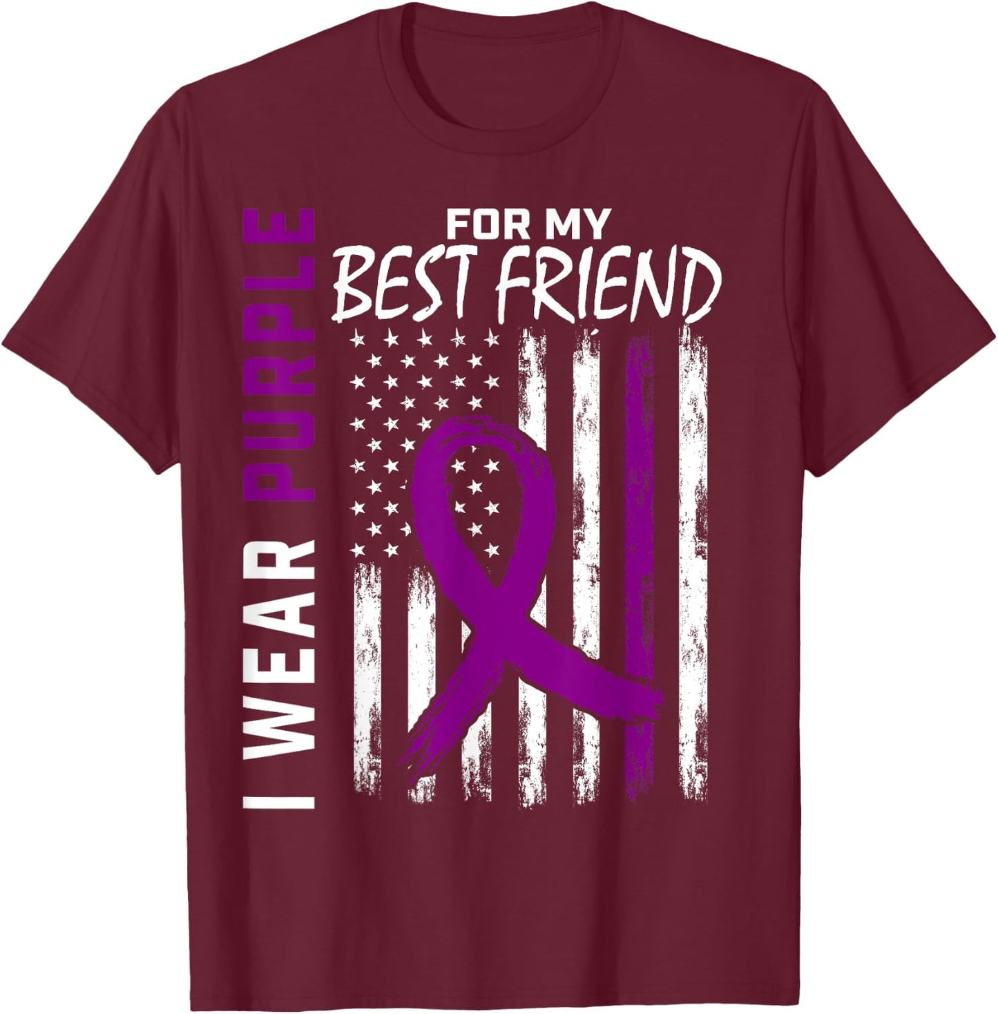 I Wear Purple For My Best Friend Lupus Awareness USA Flag T-Shirt - T-Shirt | Maroon