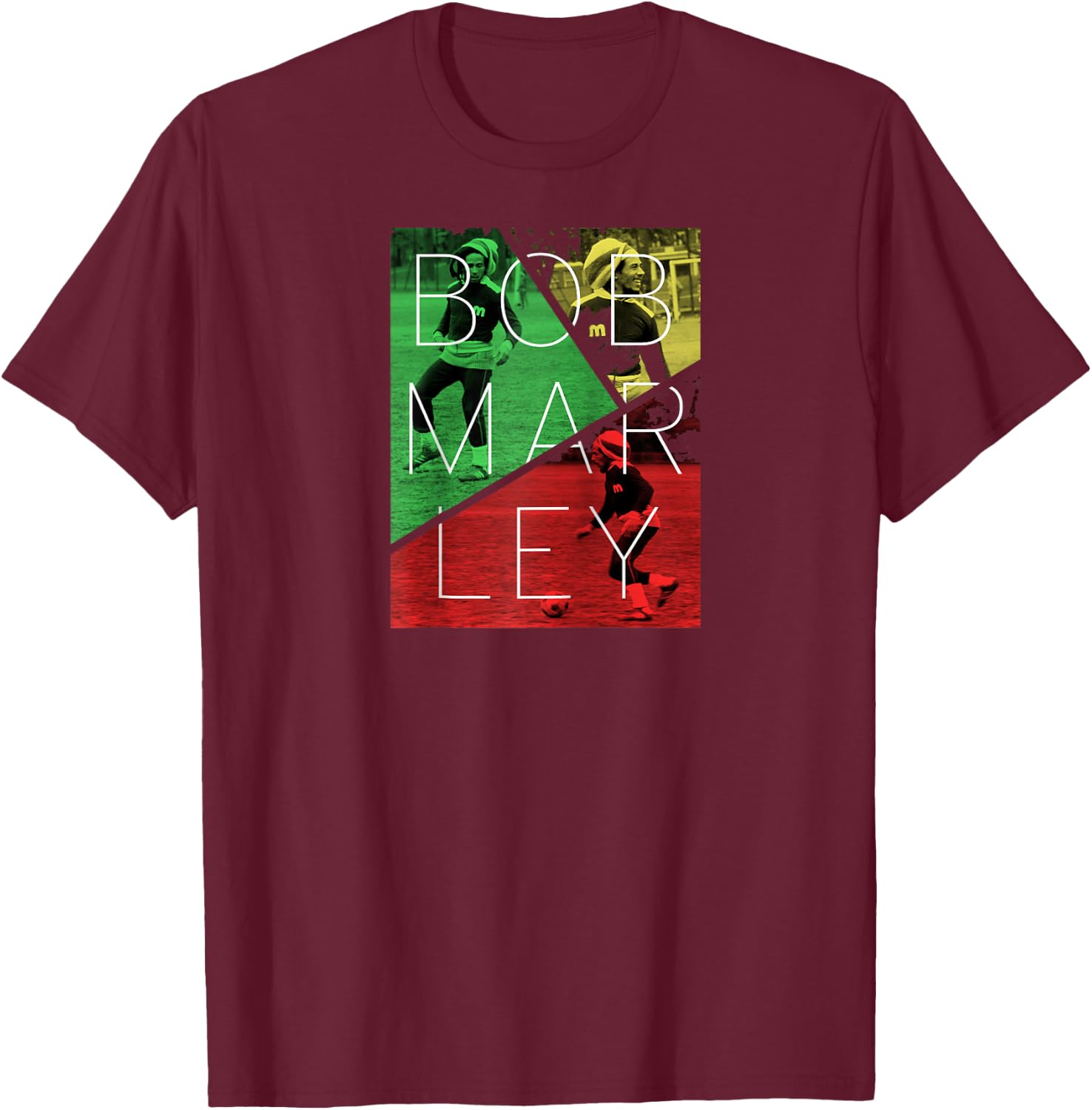 Bob Marley Soccer Split Raglan Baseball T-Shirt - T-Shirt | Maroon