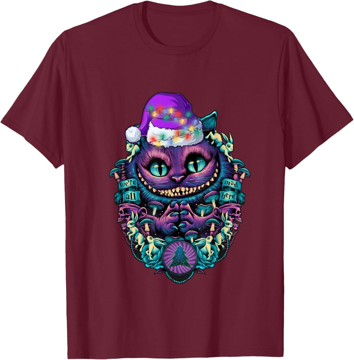 Cheshire Cat shirt Christmas Alice in Wonderland Graphic T-Shirt - T-Shirt | Maroon