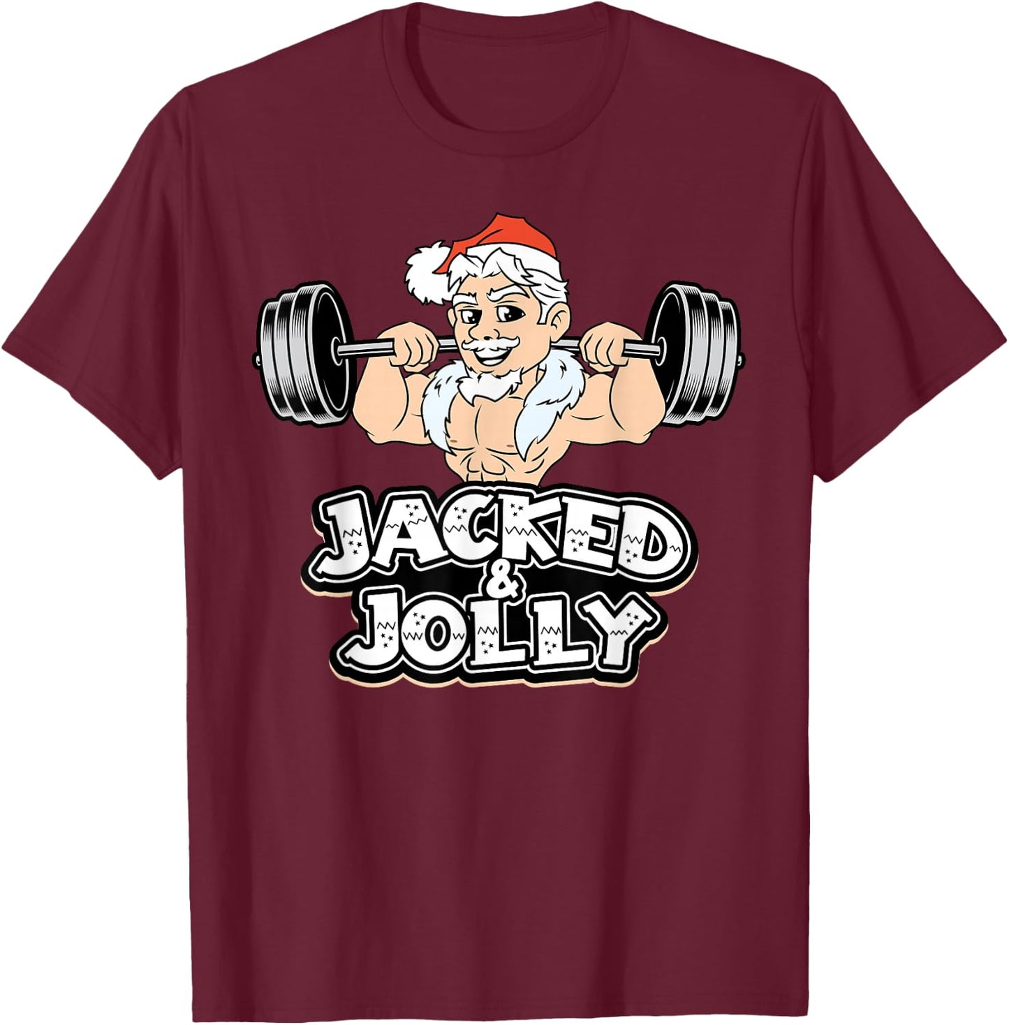 Jacked And Jolly Christmas Gym Workout Santa Lifting Funny T-Shirt - T-Shirt | Maroon