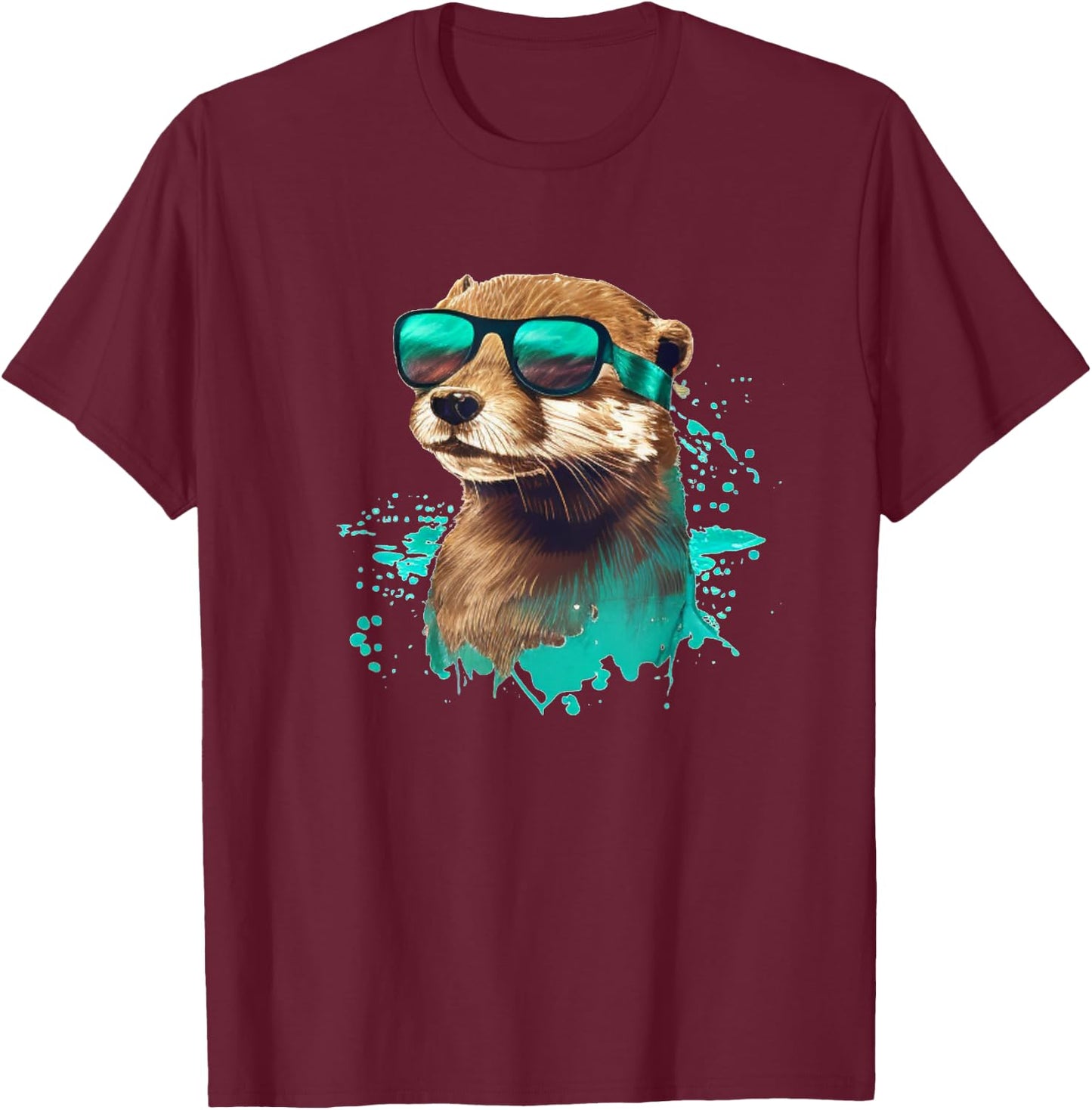 Funny looking Otter with Sunglasses T-Shirt - T-Shirt | Maroon