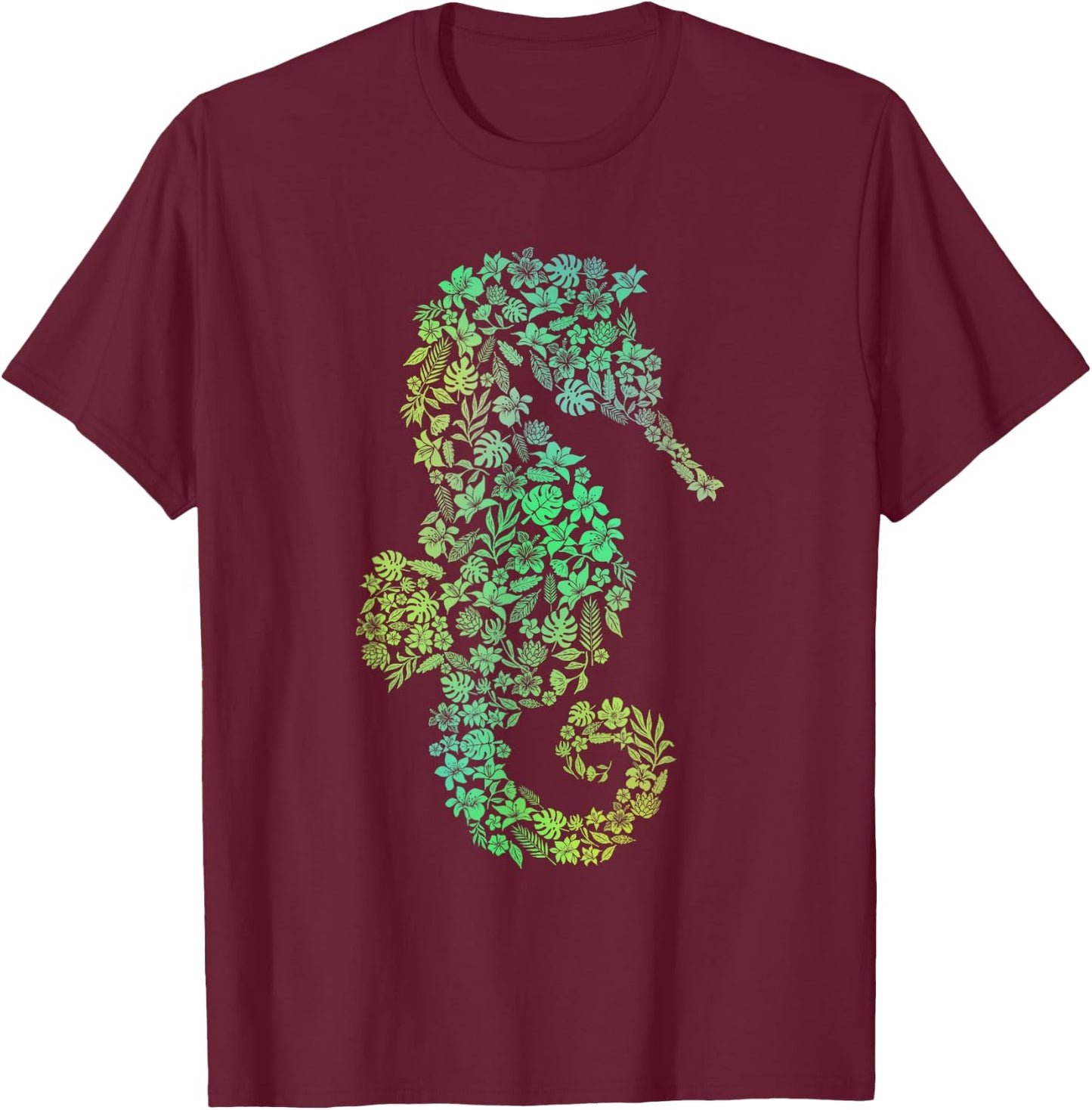 Seahorse Flowers - Underwater Sea Lover Marine Biologist T-Shirt - T-Shirt | Maroon