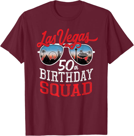 Las Vegas 50th Birthday Squad T-Shirt - T-Shirt | Maroon