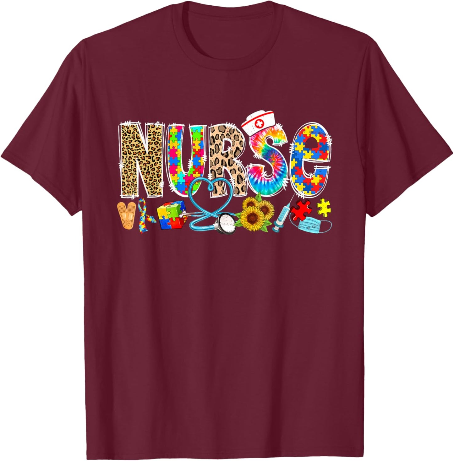 Autism Nurse Life Funny Autism Awareness Month Nursing T-Shirt - T-Shirt | Maroon