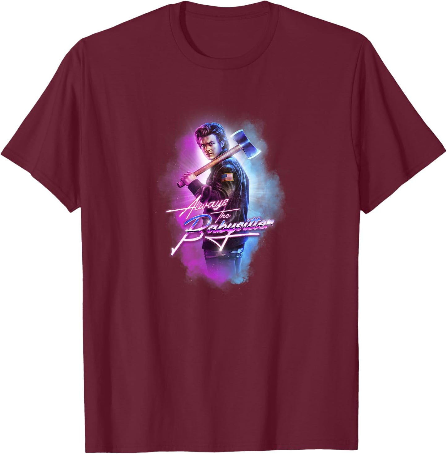 Stranger Things Steve Always The Babysitter Ax Retro Logo T-Shirt - T-Shirt | Maroon