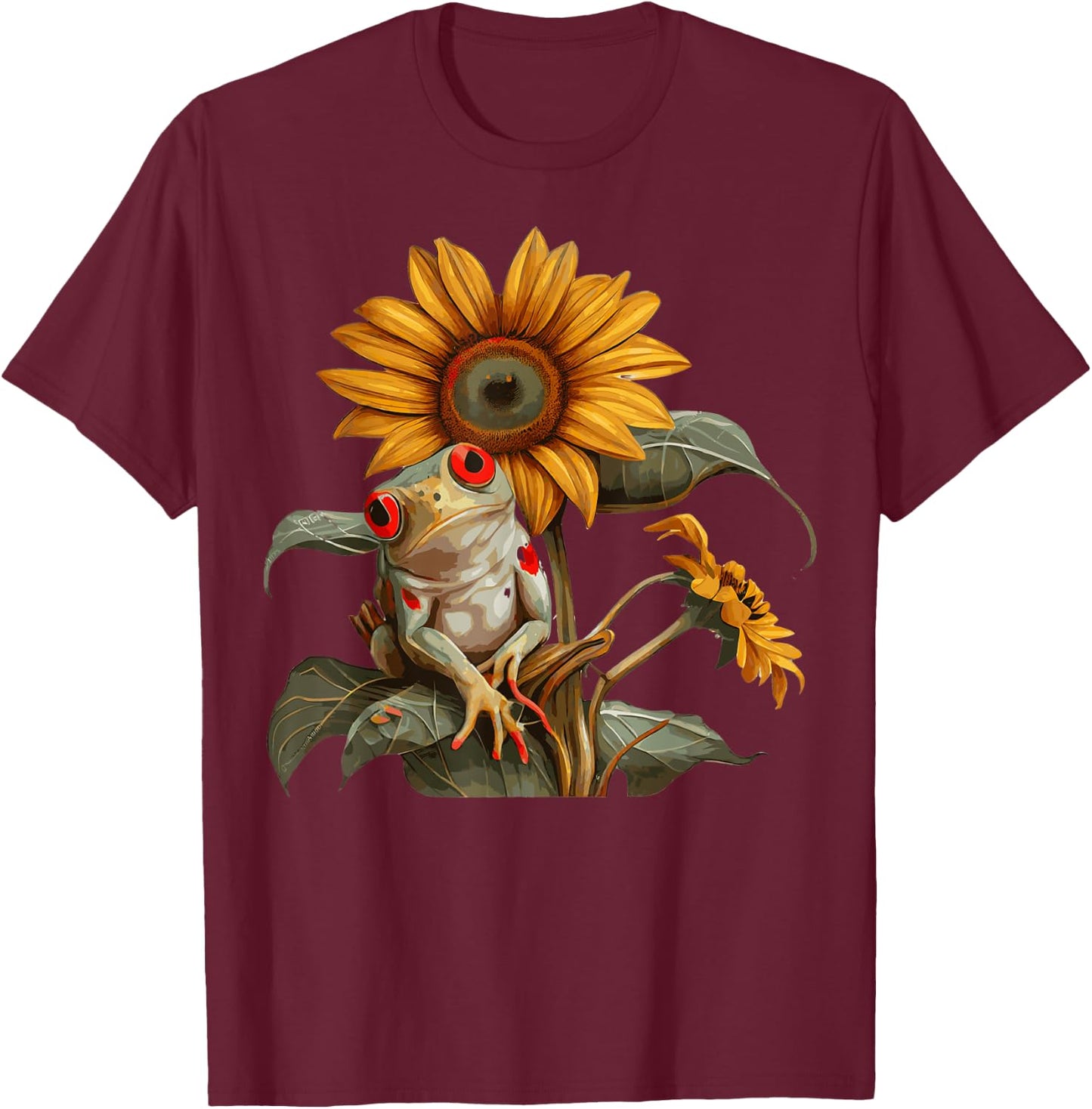 Cute Sunflower Red Eyed Tree Frog Lover Amphibian T-Shirt - T-Shirt | Maroon