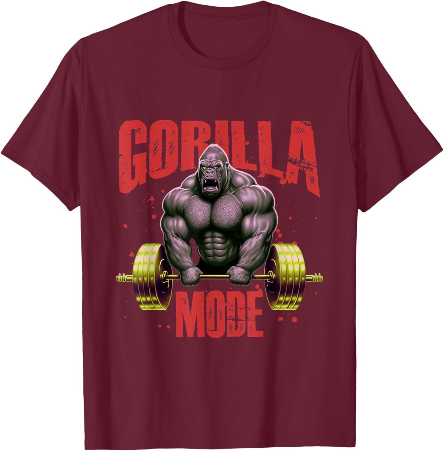 Gorilla Mode Weightlifting Gym | Bodybuilding Workout Beast T-Shirt - T-Shirt | Maroon