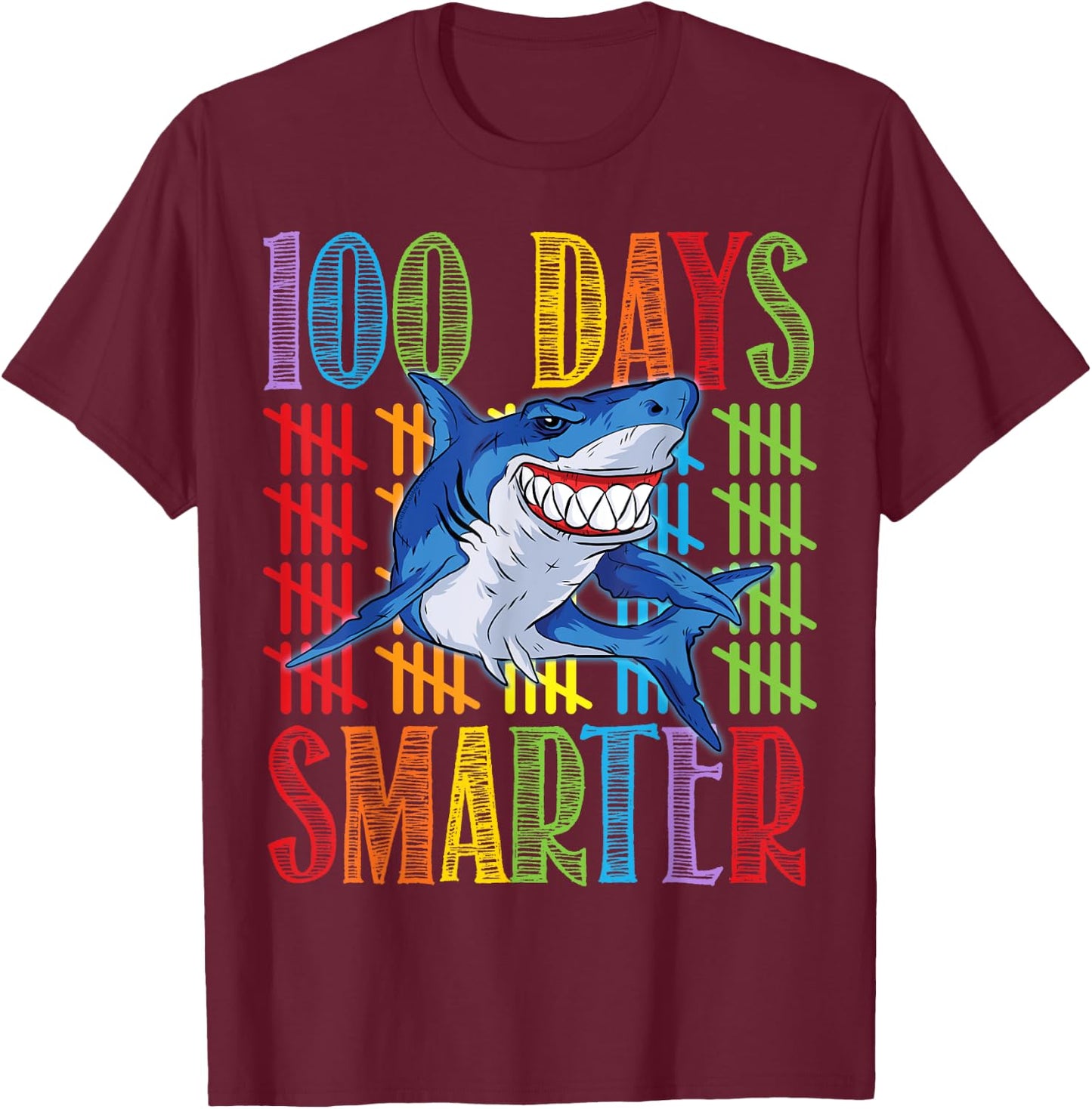 Funny Shark 100 Days Smarter 100 Days of School T-Shirt - T-Shirt | Maroon