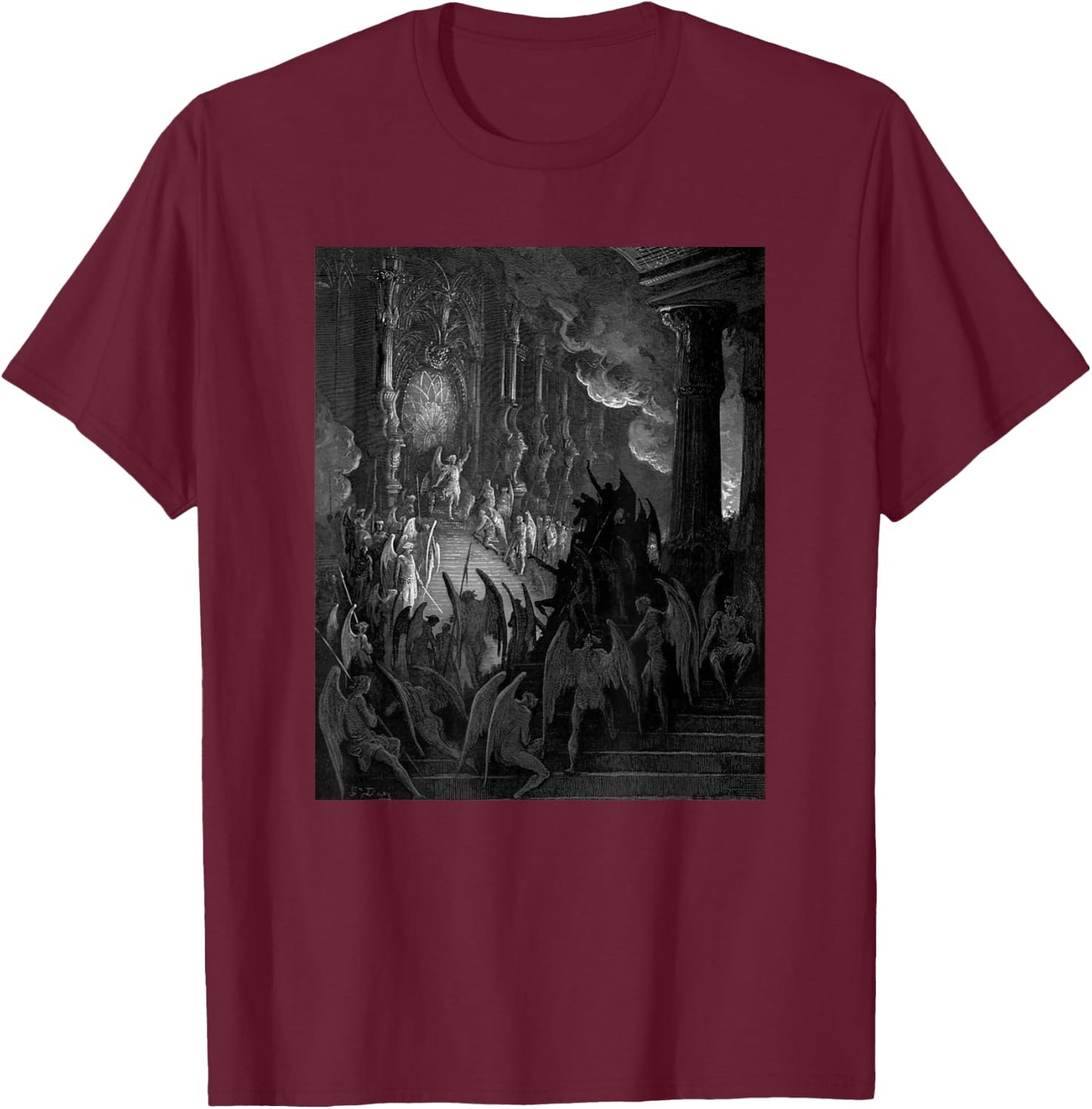 Satan Takes his Throne in Hell Gustave Dore Paradise Lost T-Shirt - T-Shirt | Maroon