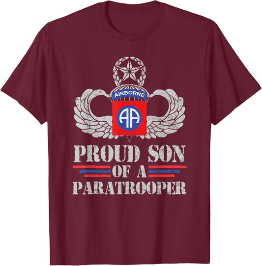 Proud Son Of 82nd Airborne Division Veteran Paratrooper T-Shirt - T-Shirt | Maroon