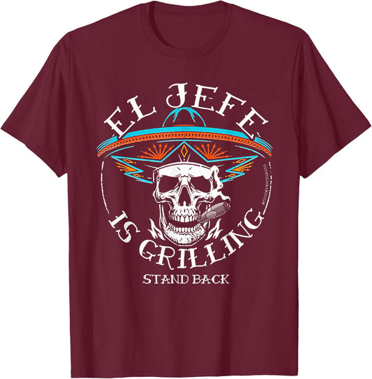 El Jefe Is Grilling T-Shirt - T-Shirt | Maroon