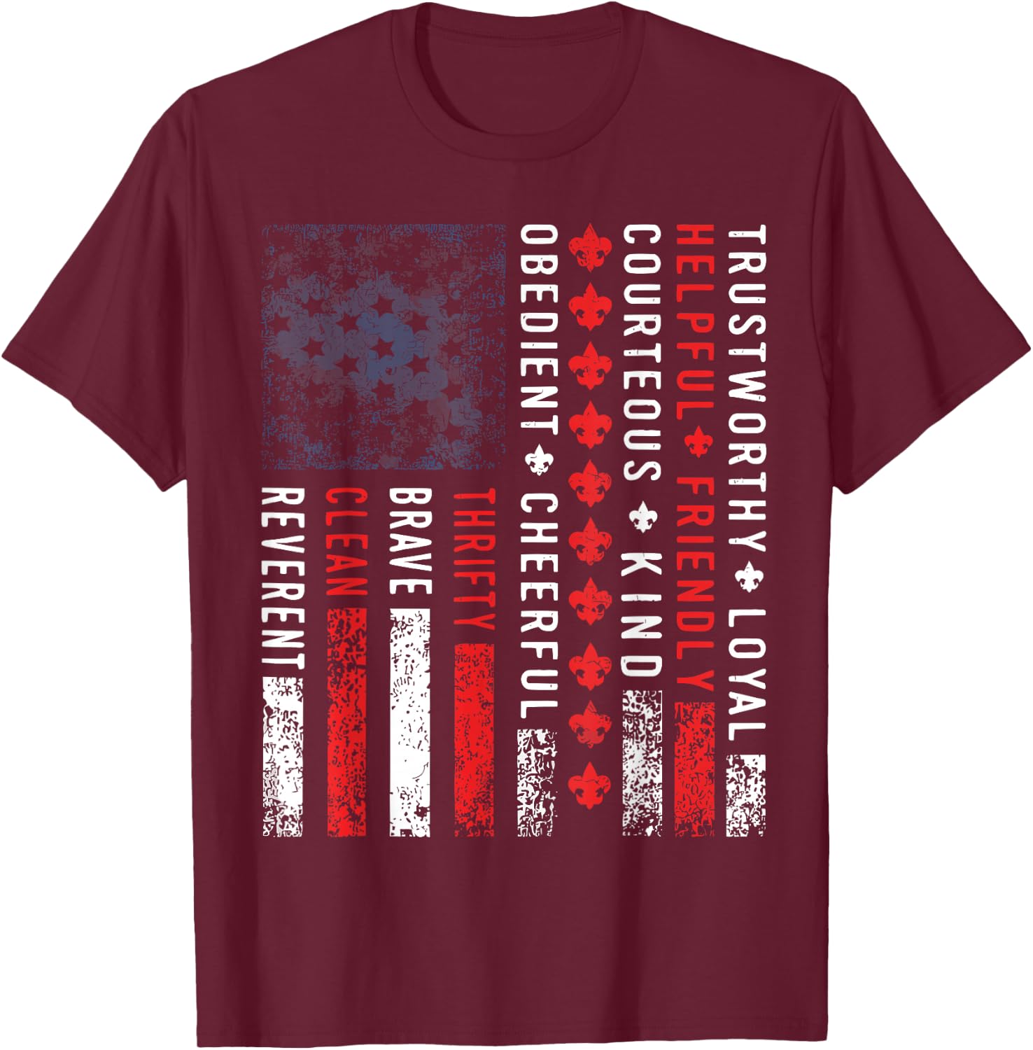 Scouting Law Vintage US America Flag Scouting T-Shirt - T-Shirt | Maroon