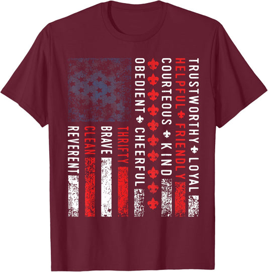 Scouting Law Vintage US America Flag Scouting T-Shirt - T-Shirt | Maroon