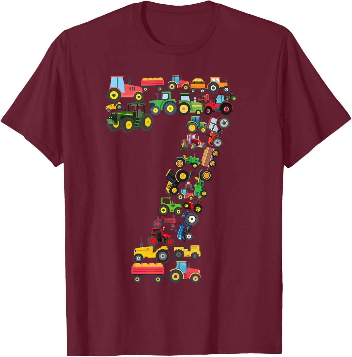 Fun Kids 7th Birthday Farm Tractor 7 Years Old Birthday T-Shirt - T-Shirt | Maroon