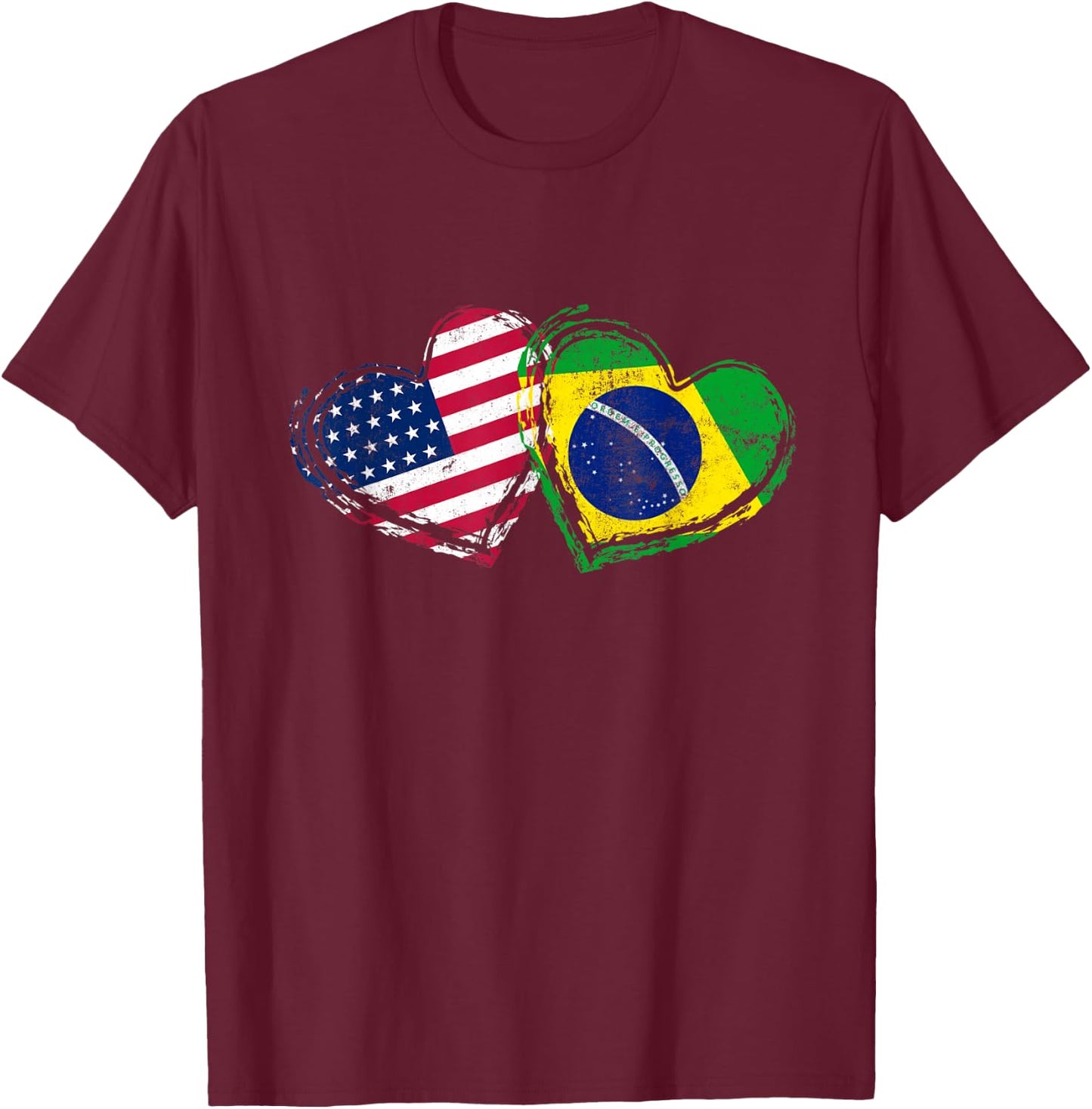 Brazil American Flag Heart Brazilian American Love T-Shirt - T-Shirt | Maroon