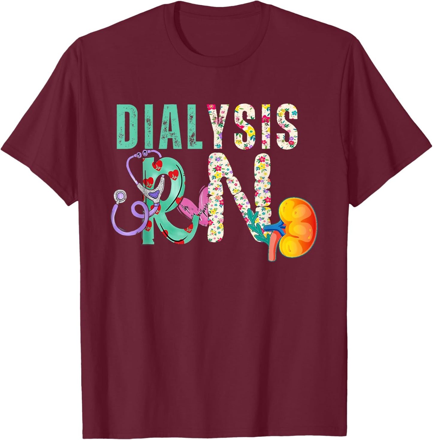 Dialysis Nephrology Nurse Black Women's Modern Letter Print T-Shirt - T-Shirt | Maroon