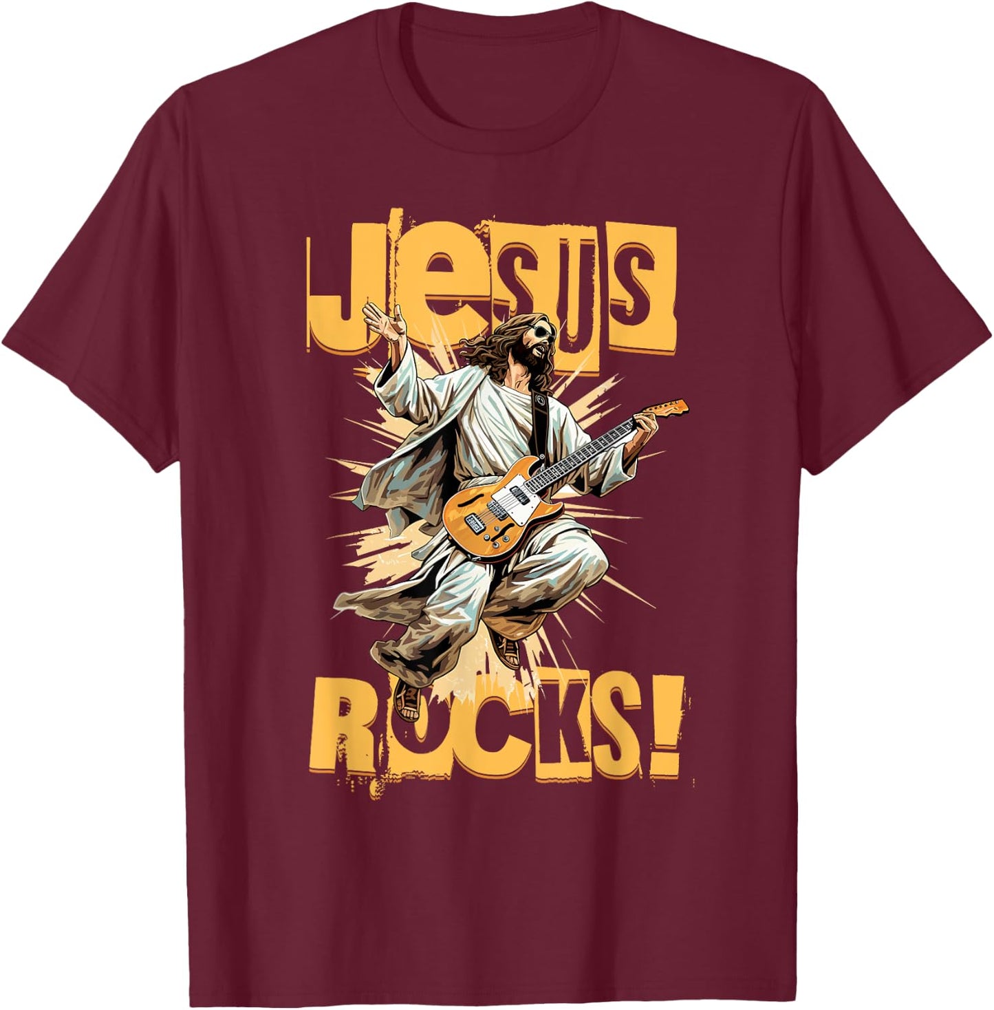 Church and Jesus Is My Jam Funny Jesus Rocks! Guitar Playing Jesus Christ T-Shirt - T-Shirt | Maroon