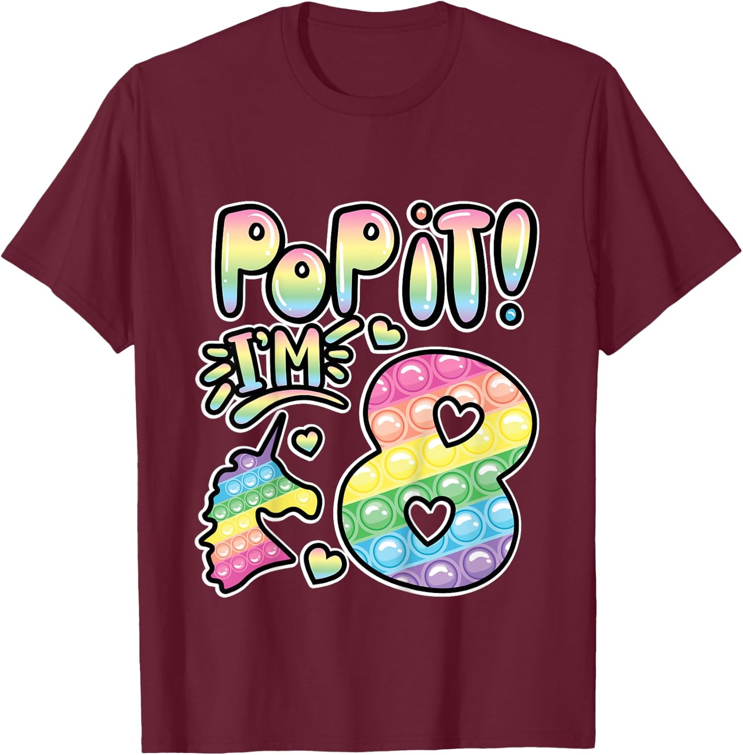 Pop It 8th Birthday Girls Boys 8 Years Old Fidget T-Shirt - T-Shirt | Maroon