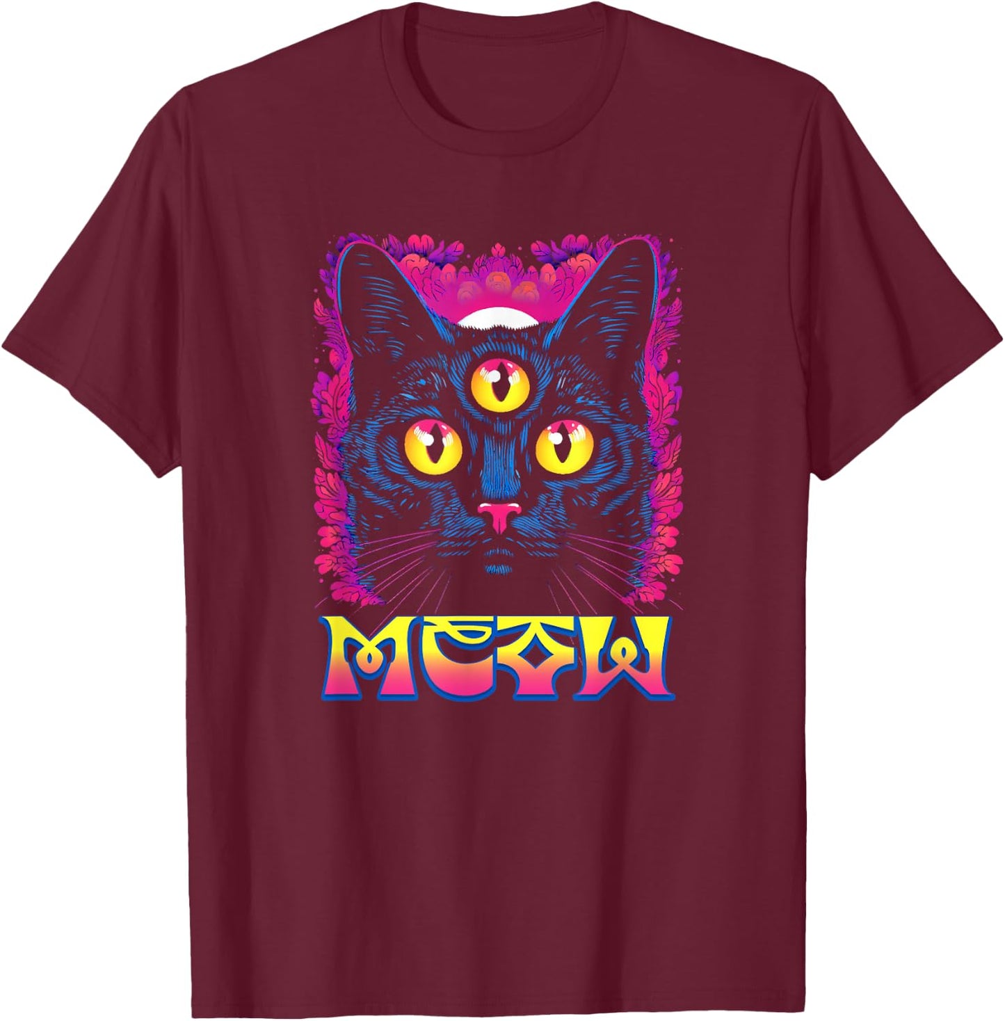 Rainbow Witch Cat With All Seeing 3rd Eye T-Shirt - T-Shirt | Maroon