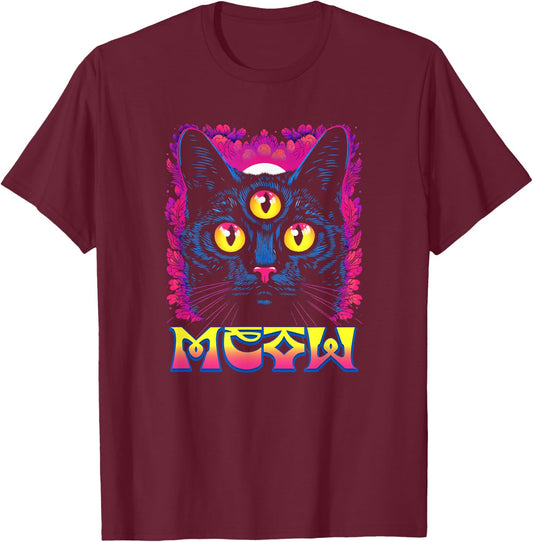 Rainbow Witch Cat With All Seeing 3rd Eye T-Shirt - T-Shirt | Maroon