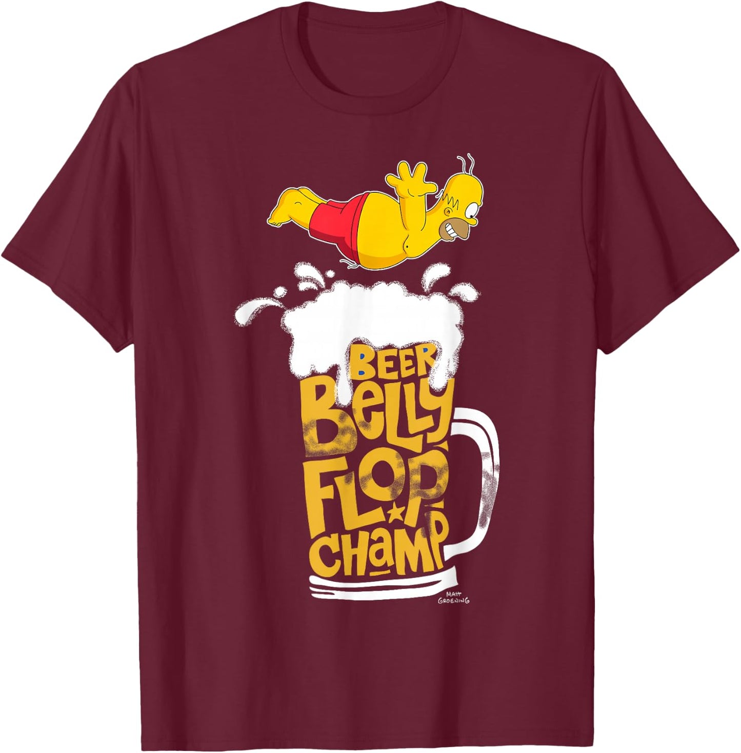 The Simpsons Homer Beer Belly Flop Champ C2 T-Shirt - T-Shirt | Maroon