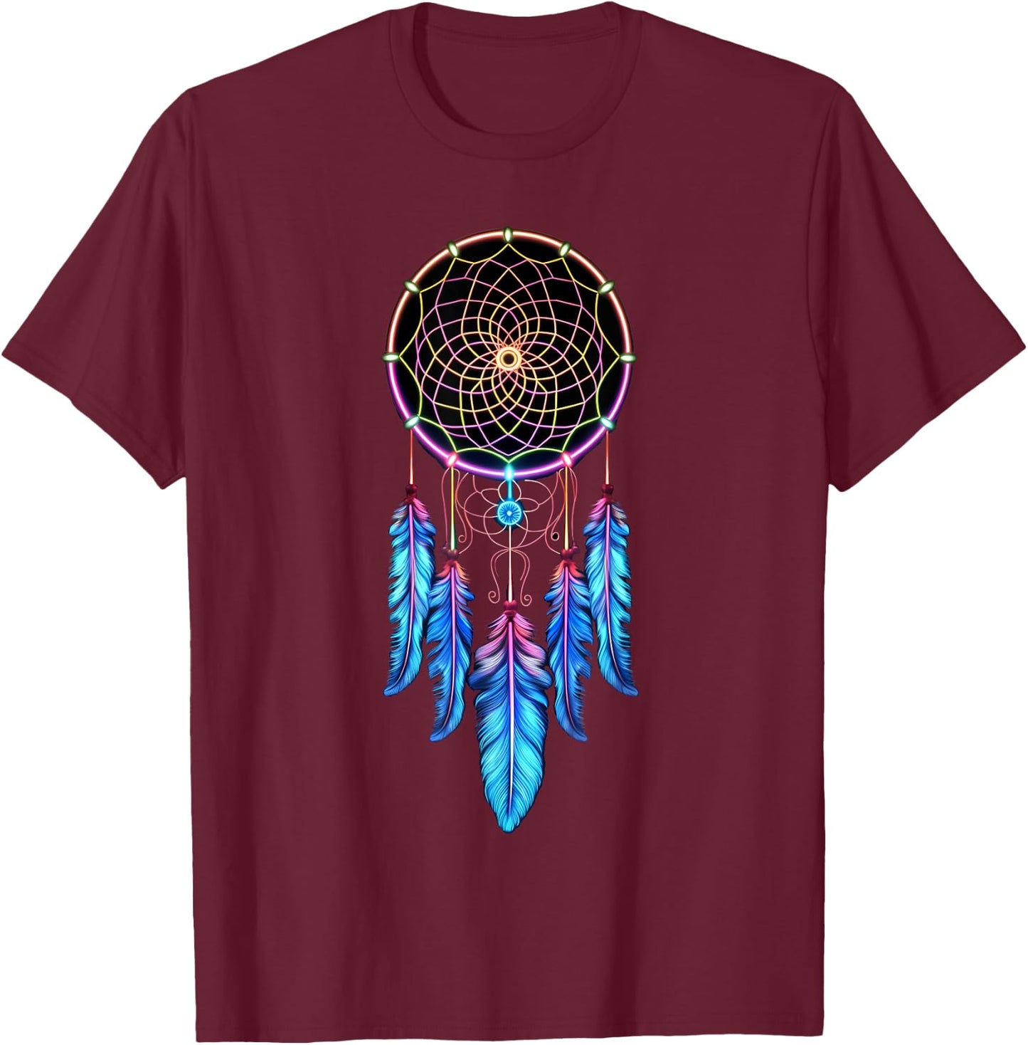 Colorful Dreamcatcher Feathers Tribal Native American Indian T-Shirt - T-Shirt | Maroon