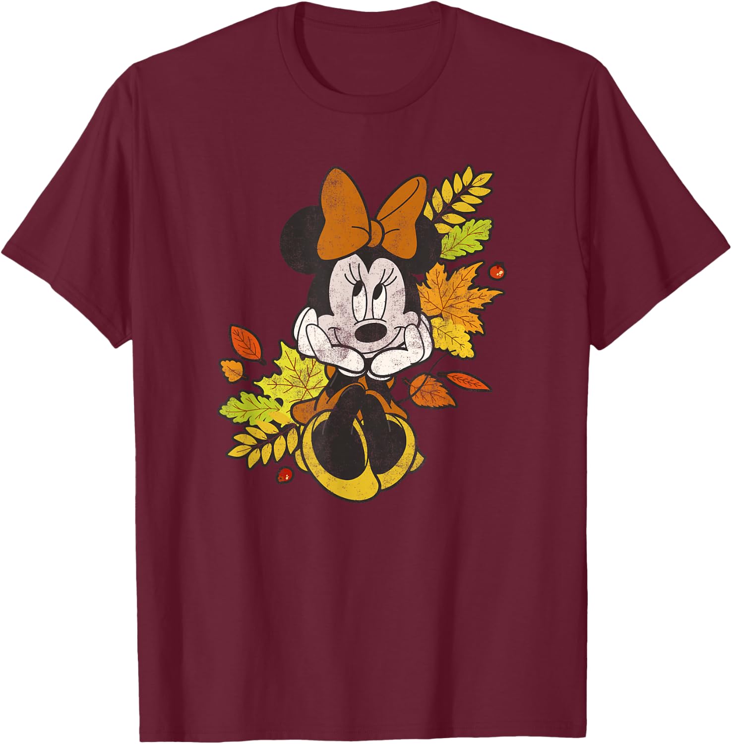 Disney Mickey and Friends Autumn Leaves Minnie Mouse T-Shirt - T-Shirt | Maroon