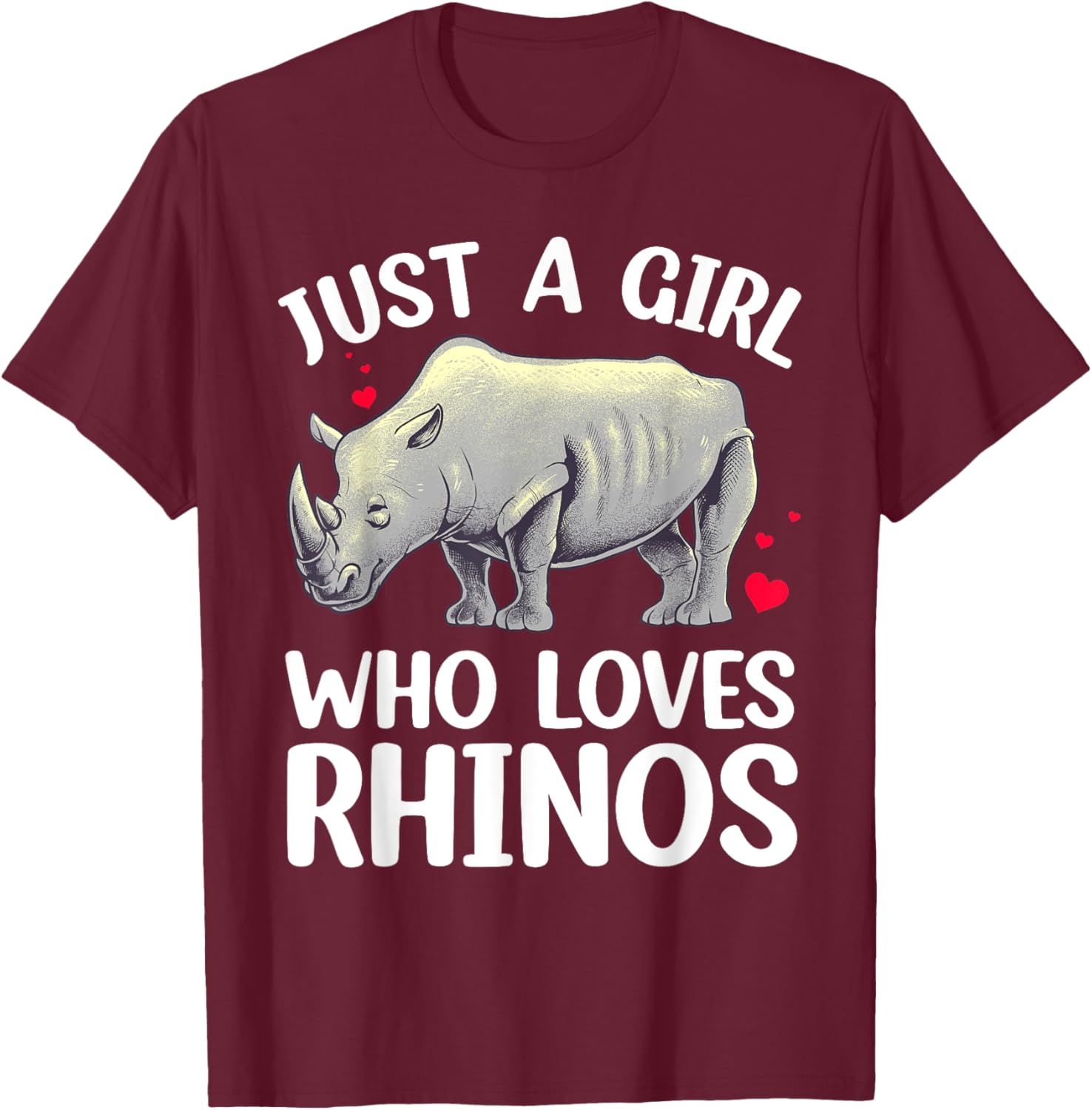Cool Rhino Art Girls Zoo Rhinoceros Chubby Unicorn T-Shirt - T-Shirt | Maroon