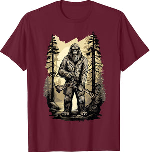 Bow Hunting Bigfoot, Funny Bow Hunting Sasquatch , Black, -Adults, Small, Short Sleeve, Classic Fit, Cotton, Polyester T-Shirt - T-Shirt | Maroon