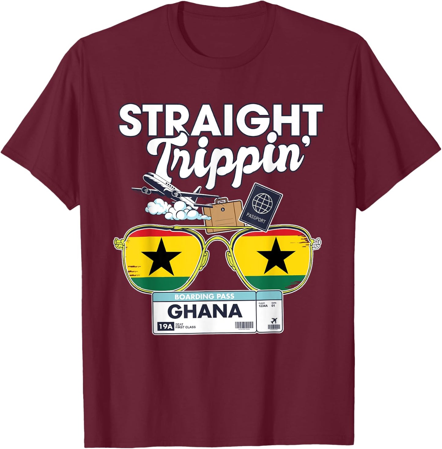 Straight Trippin' Ghana Vacation Tour Travel Trip Matching T-Shirt - T-Shirt | Maroon