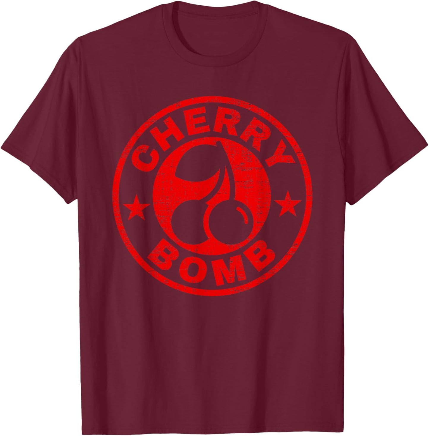Cherry Bomb Retro Cherries Design Distressed T-Shirt - T-Shirt | Maroon