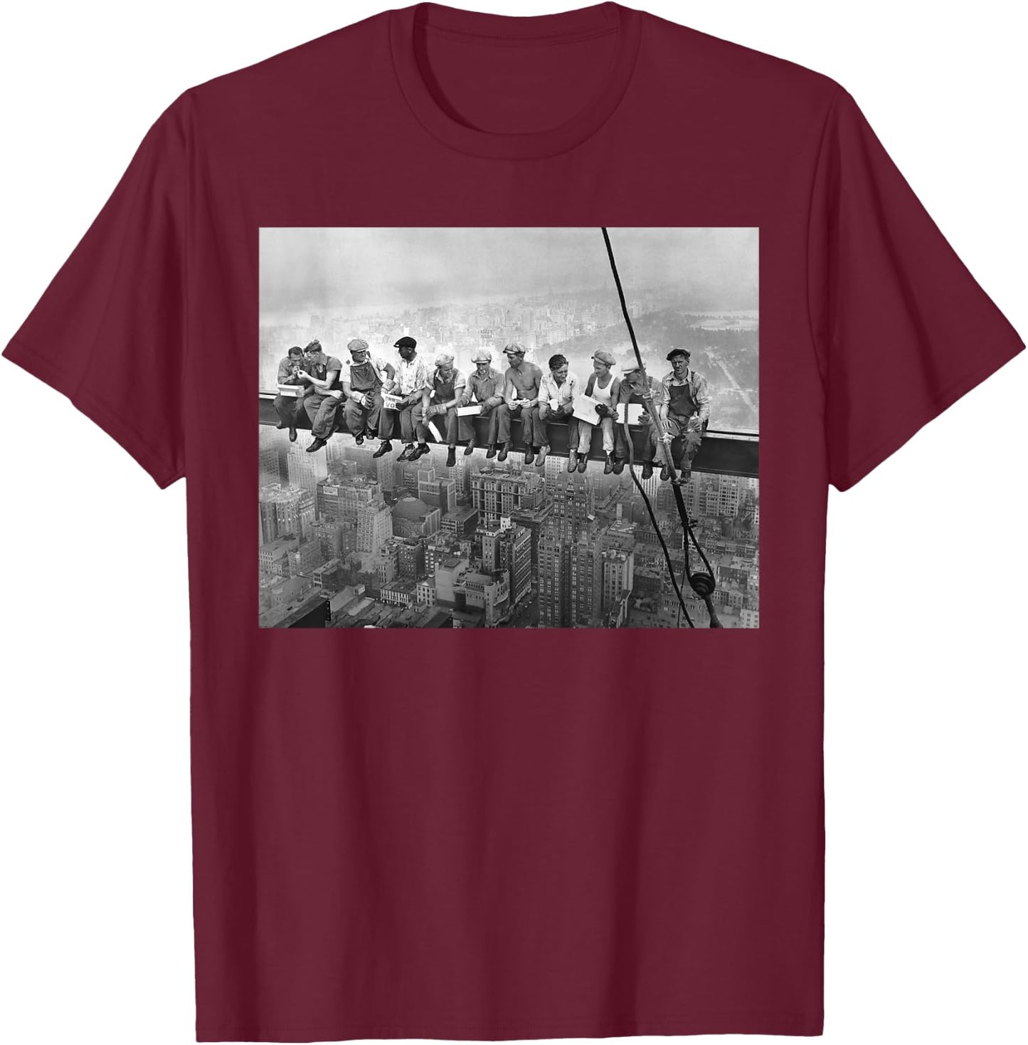Lunch Atop A Skyscraper (High Resolution) T-Shirt - T-Shirt | Maroon