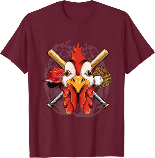 Baseball Player Chicken Pitcher Catcher Baseball Coach Farm T-Shirt - T-Shirt | Maroon